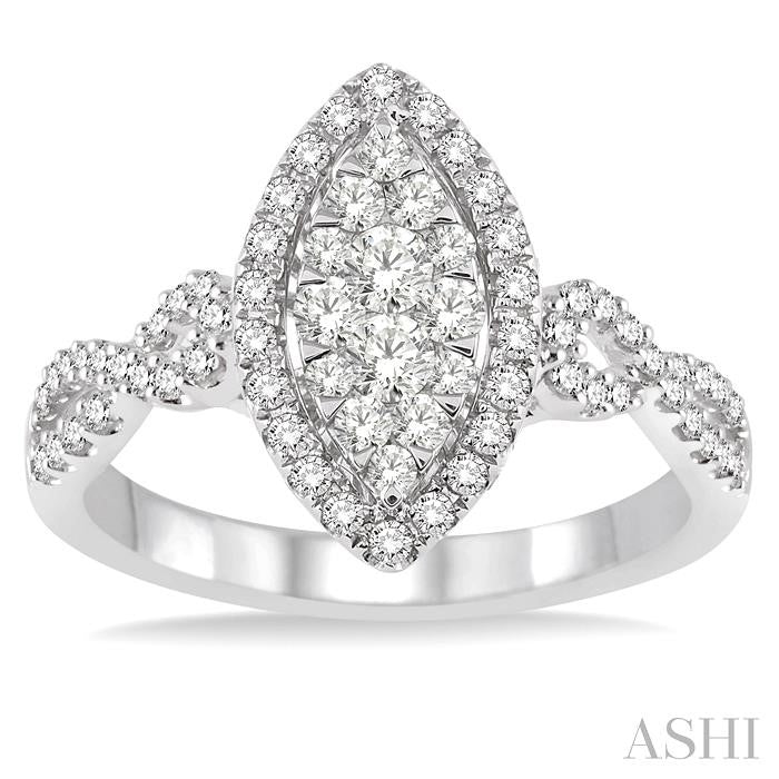 3/4 Ctw Marquise Shape Diamond Lovebright Ring in 14K White Gold