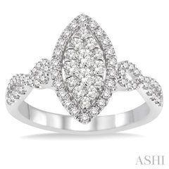 3/4 Ctw Marquise Shape Diamond Lovebright Ring in 14K White Gold