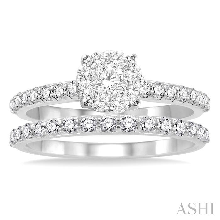 7/8 Ctw Diamond Lovebright Wedding Set with 1/2 Ctw Engagement Ring and 1/3 Ctw Wedding Band in 14K White Gold