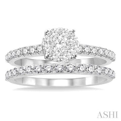 7/8 Ctw Diamond Lovebright Wedding Set with 1/2 Ctw Engagement Ring and 1/3 Ctw Wedding Band in 14K White Gold