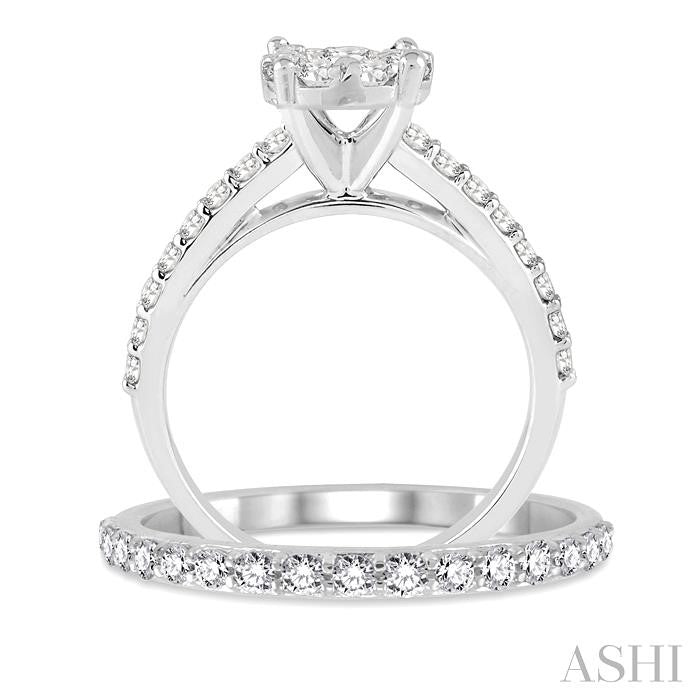 7/8 Ctw Diamond Lovebright Wedding Set with 1/2 Ctw Engagement Ring and 1/3 Ctw Wedding Band in 14K White Gold