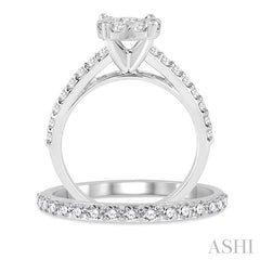 7/8 Ctw Diamond Lovebright Wedding Set with 1/2 Ctw Engagement Ring and 1/3 Ctw Wedding Band in 14K White Gold