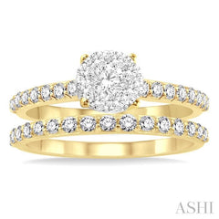 7/8 Ctw Diamond Lovebright Wedding Set with 1/2 Ctw Engagement Ring in Yellow and White Gold and 1/3 Ctw Wedding Band in 14K Yellow Gold