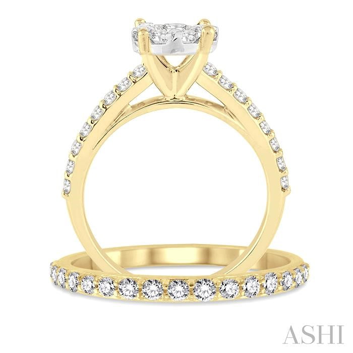 7/8 Ctw Diamond Lovebright Wedding Set with 1/2 Ctw Engagement Ring in Yellow and White Gold and 1/3 Ctw Wedding Band in 14K Yellow Gold