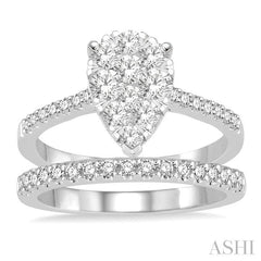 1 1/10 Ctw Diamond Lovebright Wedding Set With 3/4 Ctw Pear Shape Engagement Ring and 1/4 Ctw Wedding Band in 14K White Gold