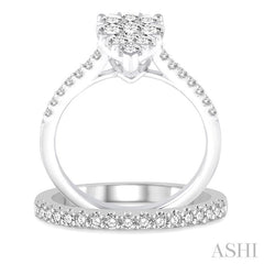 1 1/10 Ctw Diamond Lovebright Wedding Set With 3/4 Ctw Pear Shape Engagement Ring and 1/4 Ctw Wedding Band in 14K White Gold