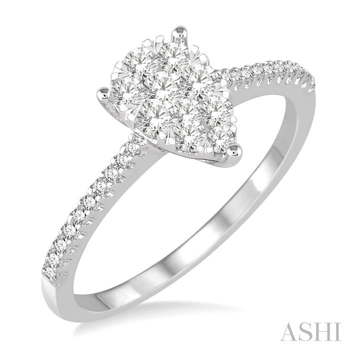 1/2 Ctw Pear Shape Diamond Lovebright Ring in 14K White Gold