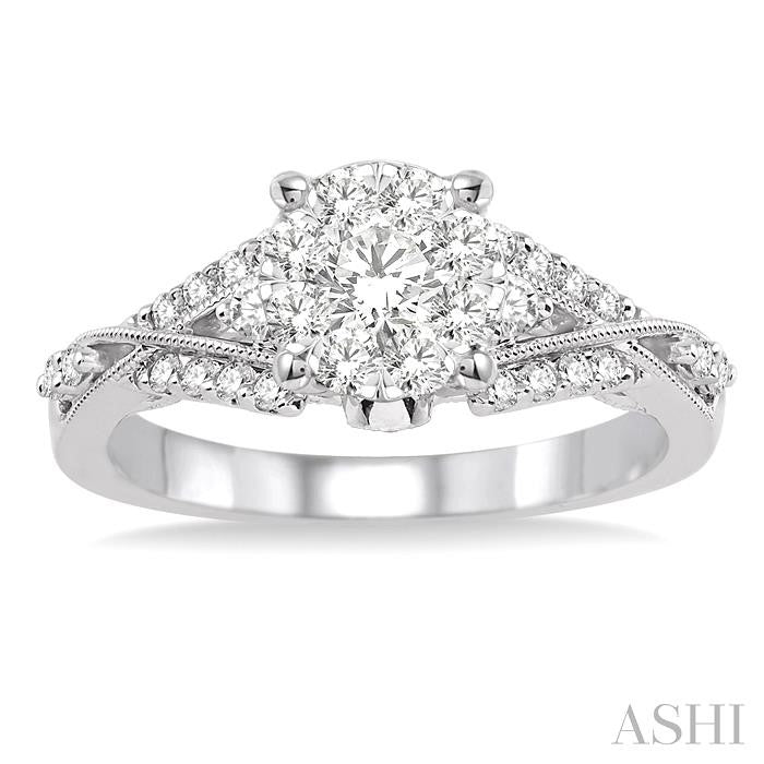 5/8 Ctw Round Cut Diamond Lovebright Engagement Ring in 14K White Gold