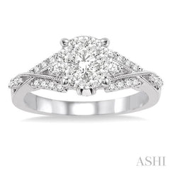 5/8 Ctw Round Cut Diamond Lovebright Engagement Ring in 14K White Gold