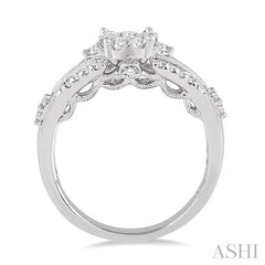 5/8 Ctw Round Cut Diamond Lovebright Engagement Ring in 14K White Gold