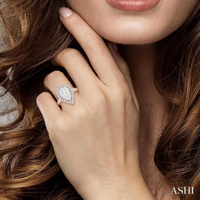 2 Ctw Pear Shape Lovebright Diamond Cluster Ring in 14K Rose and White Gold