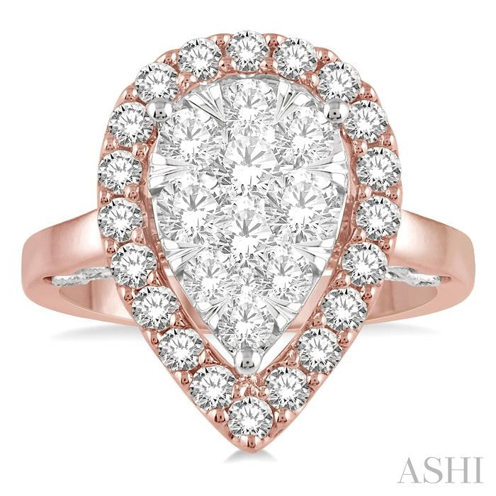 2 Ctw Pear Shape Lovebright Diamond Cluster Ring in 14K Rose and White Gold