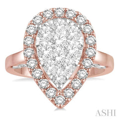 2 Ctw Pear Shape Lovebright Diamond Cluster Ring in 14K Rose and White Gold