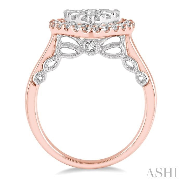 2 Ctw Pear Shape Lovebright Diamond Cluster Ring in 14K Rose and White Gold
