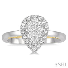 1/2 Ctw Pear Shape Lovebright Round Cut Diamond Ring in 14K White and Yellow Gold