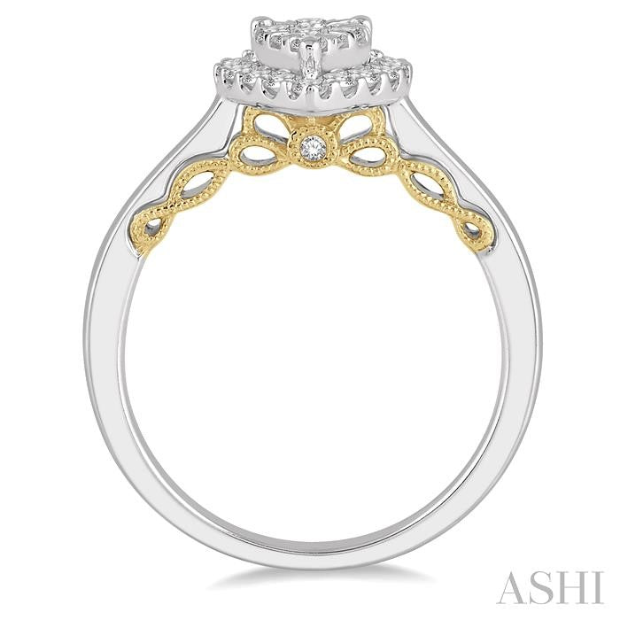 1/2 Ctw Pear Shape Lovebright Round Cut Diamond Ring in 14K White and Yellow Gold