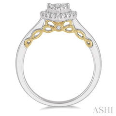 1/2 Ctw Pear Shape Lovebright Round Cut Diamond Ring in 14K White and Yellow Gold