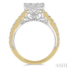 1 1/2 Ctw Round Diamond Lovebright Square Shape Engagement Ring in 14K Yellow and White Gold