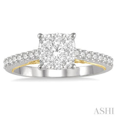 3/4 Ctw Round Diamond Lovebright Square Shape Engagement Ring in 14K White and Yellow Gold