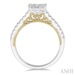 3/4 Ctw Round Diamond Lovebright Square Shape Engagement Ring in 14K White and Yellow Gold
