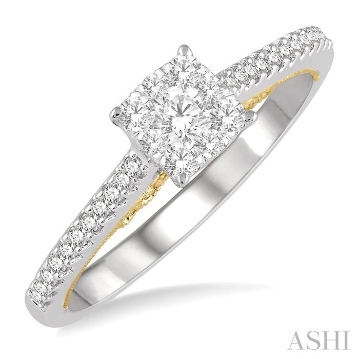 1/3 Ctw Round Diamond Lovebright Square Shape Engagement Ring in 14K White and Yellow Gold