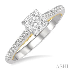 1/3 Ctw Round Diamond Lovebright Square Shape Engagement Ring in 14K White and Yellow Gold