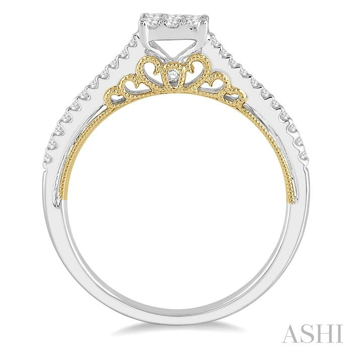 1/3 Ctw Round Diamond Lovebright Square Shape Engagement Ring in 14K White and Yellow Gold