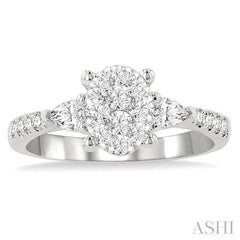 3/4 Ctw Oval Mount Lovebright Pear and Round Cut Diamond Engagement Ring in 14K White Gold