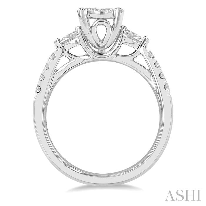 3/4 Ctw Oval Mount Lovebright Pear and Round Cut Diamond Engagement Ring in 14K White Gold