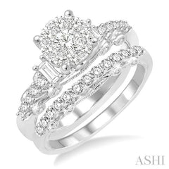 1 Ctw Diamond Lovebright Wedding Set with 3/4 Ctw Engagement Ring and 1/3 Ctw Wedding Band in 14K White Gold
