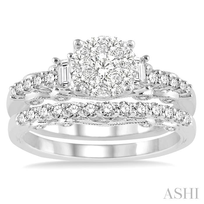 1 Ctw Diamond Lovebright Wedding Set with 3/4 Ctw Engagement Ring and 1/3 Ctw Wedding Band in 14K White Gold