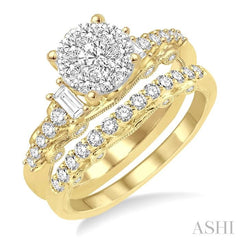 1 Ctw Diamond Lovebright Wedding Set with 3/4 Ctw Engagement Ring and 1/3 Ctw Wedding Band in 14K Yellow and White Gold