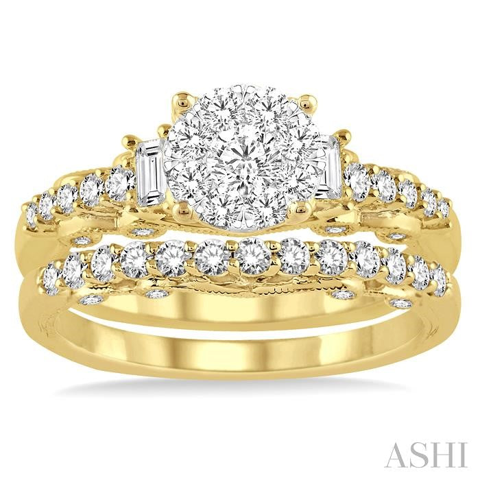 1 Ctw Diamond Lovebright Wedding Set with 3/4 Ctw Engagement Ring and 1/3 Ctw Wedding Band in 14K Yellow and White Gold
