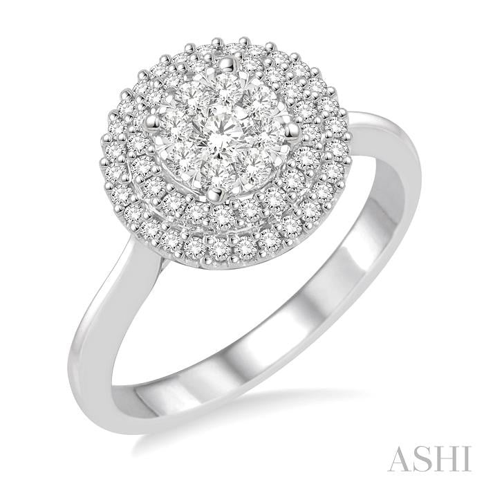 1/2 Ctw Diamond Lovebright Double Halo Ring in 14K White Gold