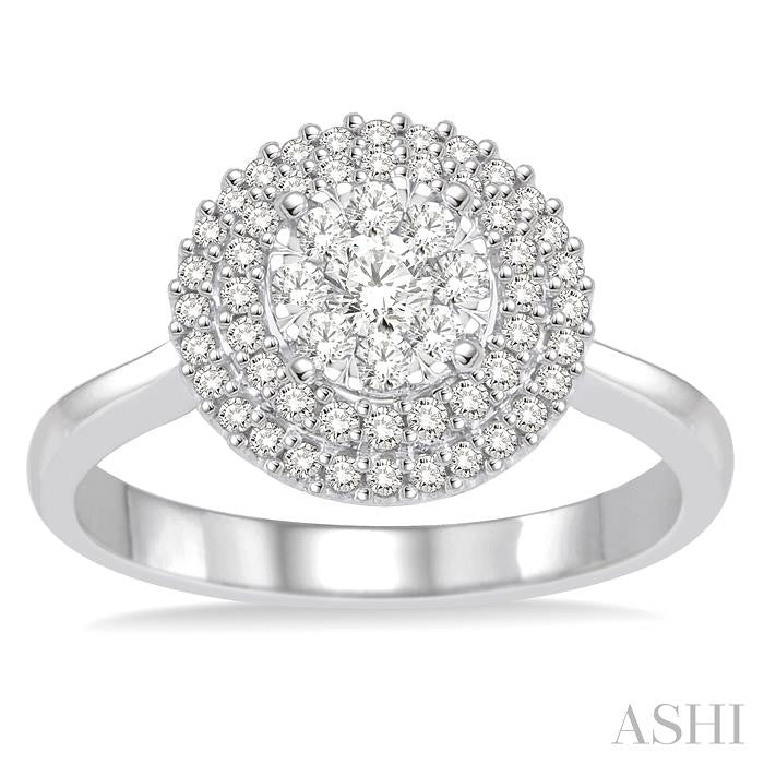 1/2 Ctw Diamond Lovebright Double Halo Ring in 14K White Gold