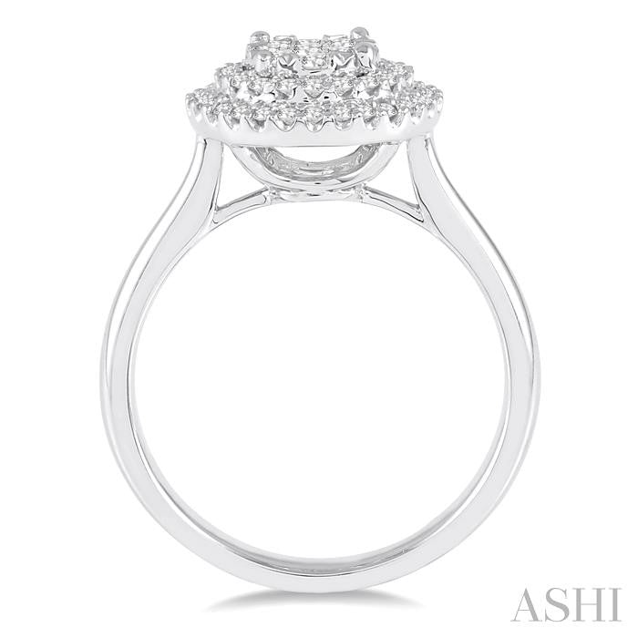 1/2 Ctw Diamond Lovebright Double Halo Ring in 14K White Gold