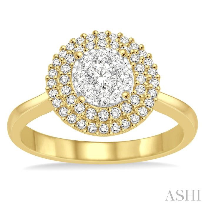 1/2 Ctw Diamond Lovebright Double Halo Ring in 14K Yellow and White Gold