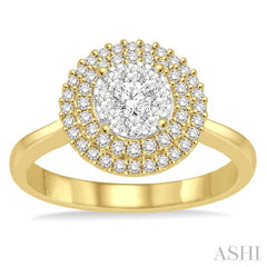 1/2 Ctw Diamond Lovebright Double Halo Ring in 14K Yellow and White Gold