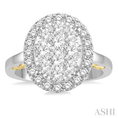 1 1/2 Ctw Oval Shape Lovebright Diamond Cluster Ring in 14K White and Yellow Gold