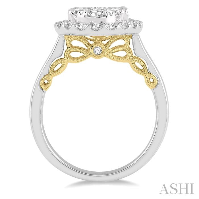 1 1/2 Ctw Oval Shape Lovebright Diamond Cluster Ring in 14K White and Yellow Gold