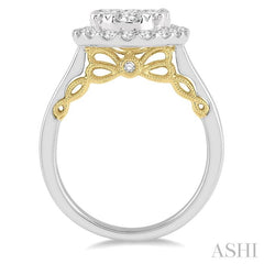 1 1/2 Ctw Oval Shape Lovebright Diamond Cluster Ring in 14K White and Yellow Gold