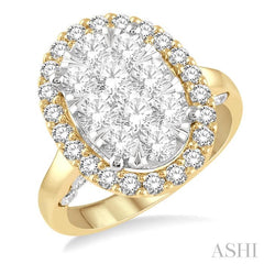 2 Ctw Oval Shape Lovebright Diamond Cluster Ring in 14K Yellow and White Gold
