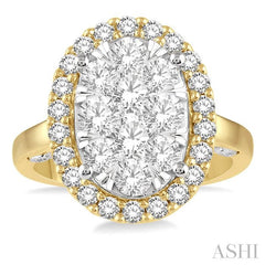 2 Ctw Oval Shape Lovebright Diamond Cluster Ring in 14K Yellow and White Gold