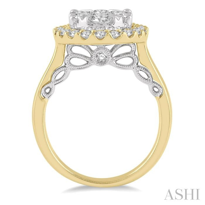 2 Ctw Oval Shape Lovebright Diamond Cluster Ring in 14K Yellow and White Gold