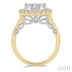 2 Ctw Oval Shape Lovebright Diamond Cluster Ring in 14K Yellow and White Gold
