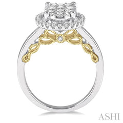 1 Ctw Round Diamond Lovebright Oval Halo Engagement Ring in 14K White and Yellow Gold