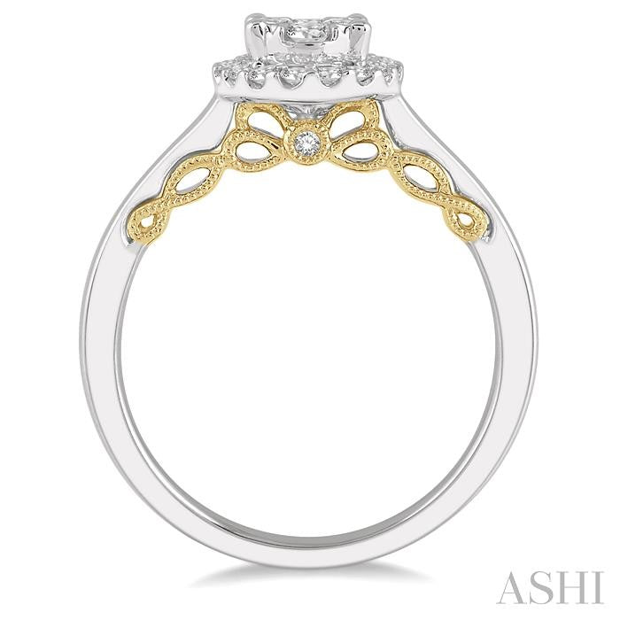 1/2 Ctw Oval Shape Lovebright Round Cut Diamond Ring in 14K White and Yellow Gold