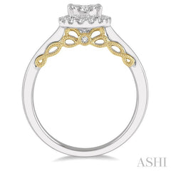 1/2 Ctw Oval Shape Lovebright Round Cut Diamond Ring in 14K White and Yellow Gold