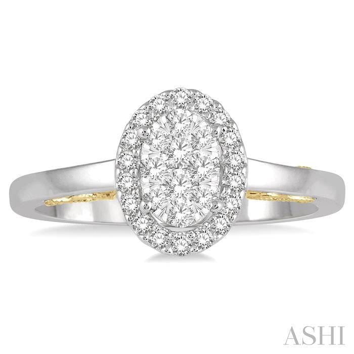 1/3 Ctw Oval Shape Lovebright Round Cut Diamond Ring in 14K White and Yellow Gold