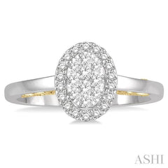 1/3 Ctw Oval Shape Lovebright Round Cut Diamond Ring in 14K White and Yellow Gold